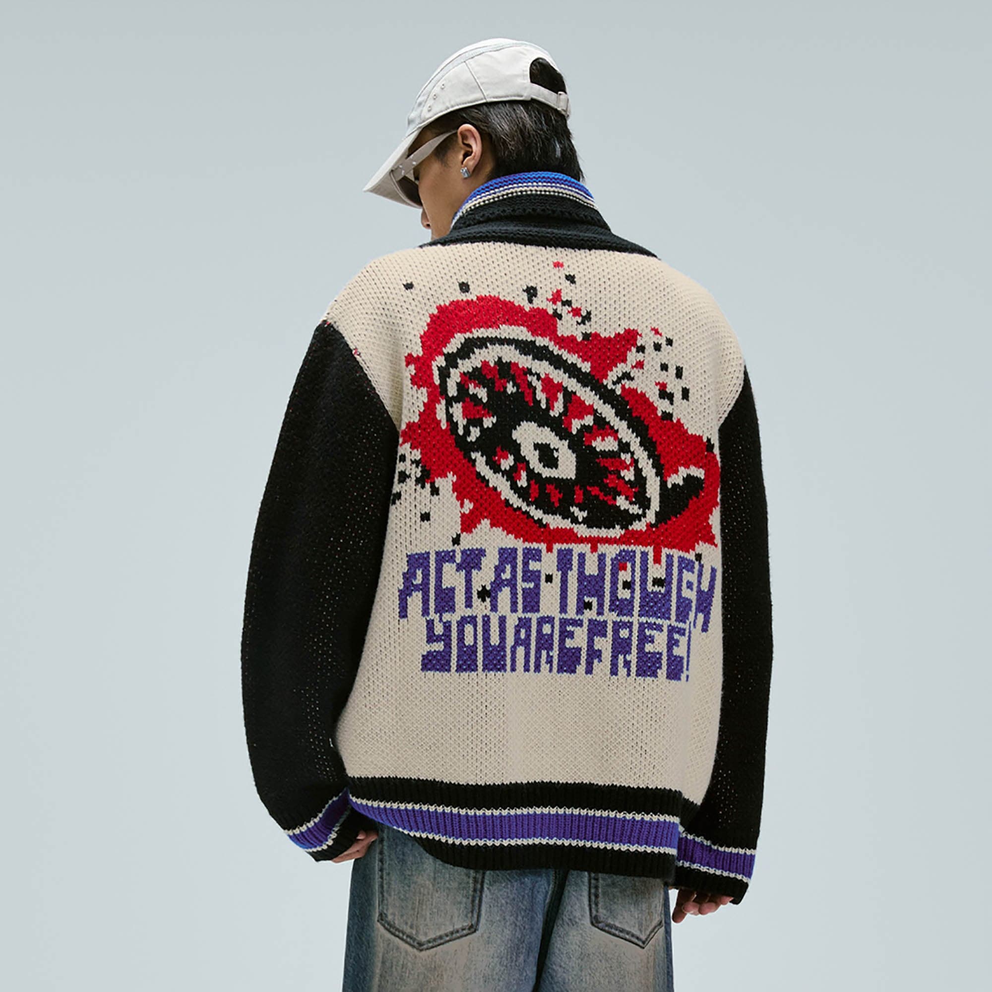 Retro Racing Knit Bomber Jacket