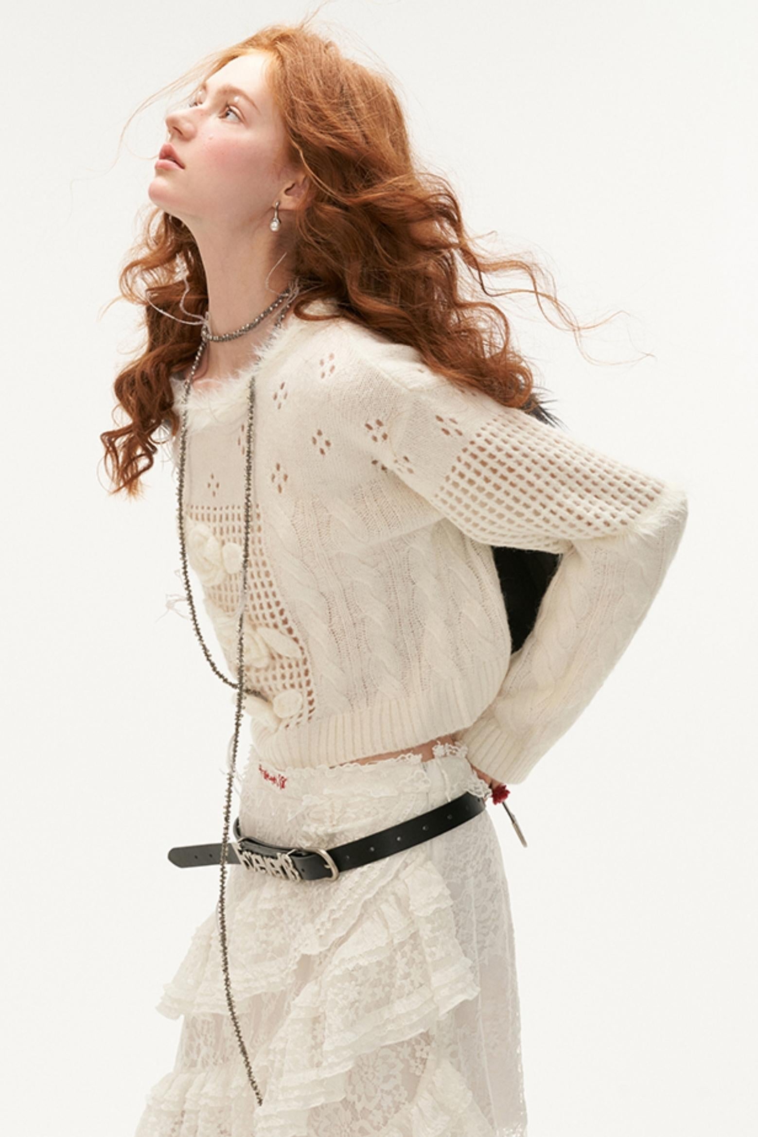 Rose Lace Cable Knit Sweater