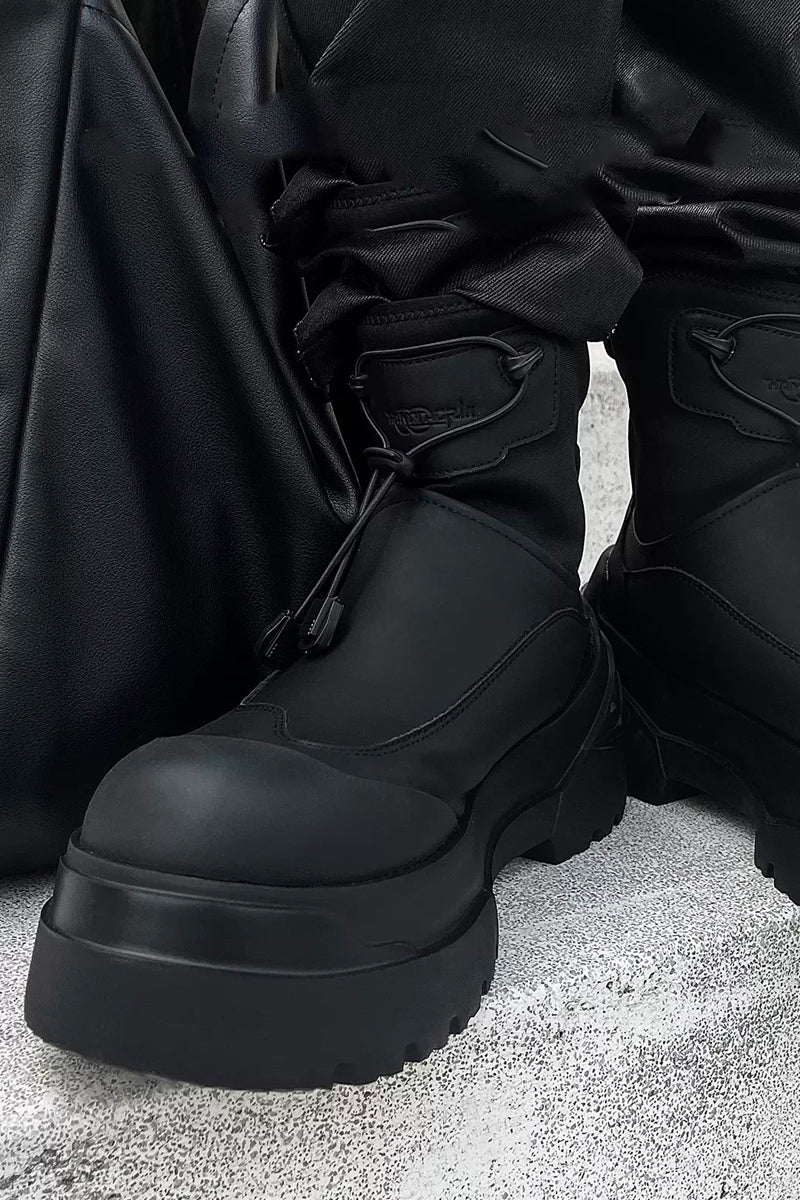 Black Platform Utility Boots with Toggle Closure