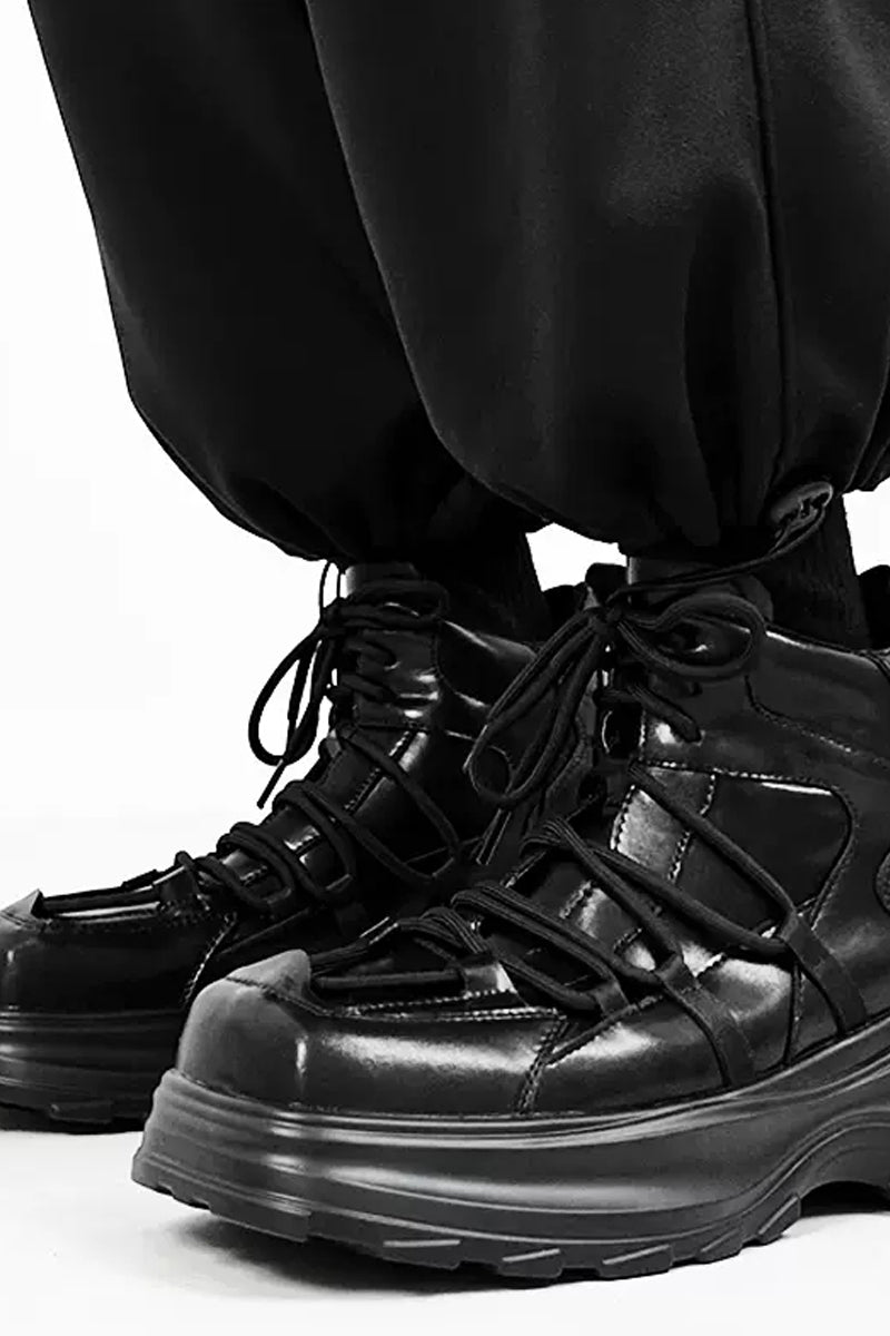 Black Chunky Platform High-Top Sneakers