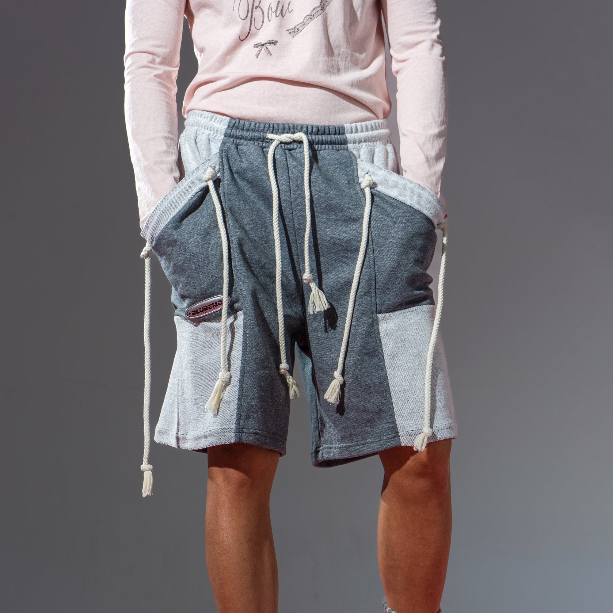 Patchwork Drawstring Shorts with Extra Long Rope Ties
