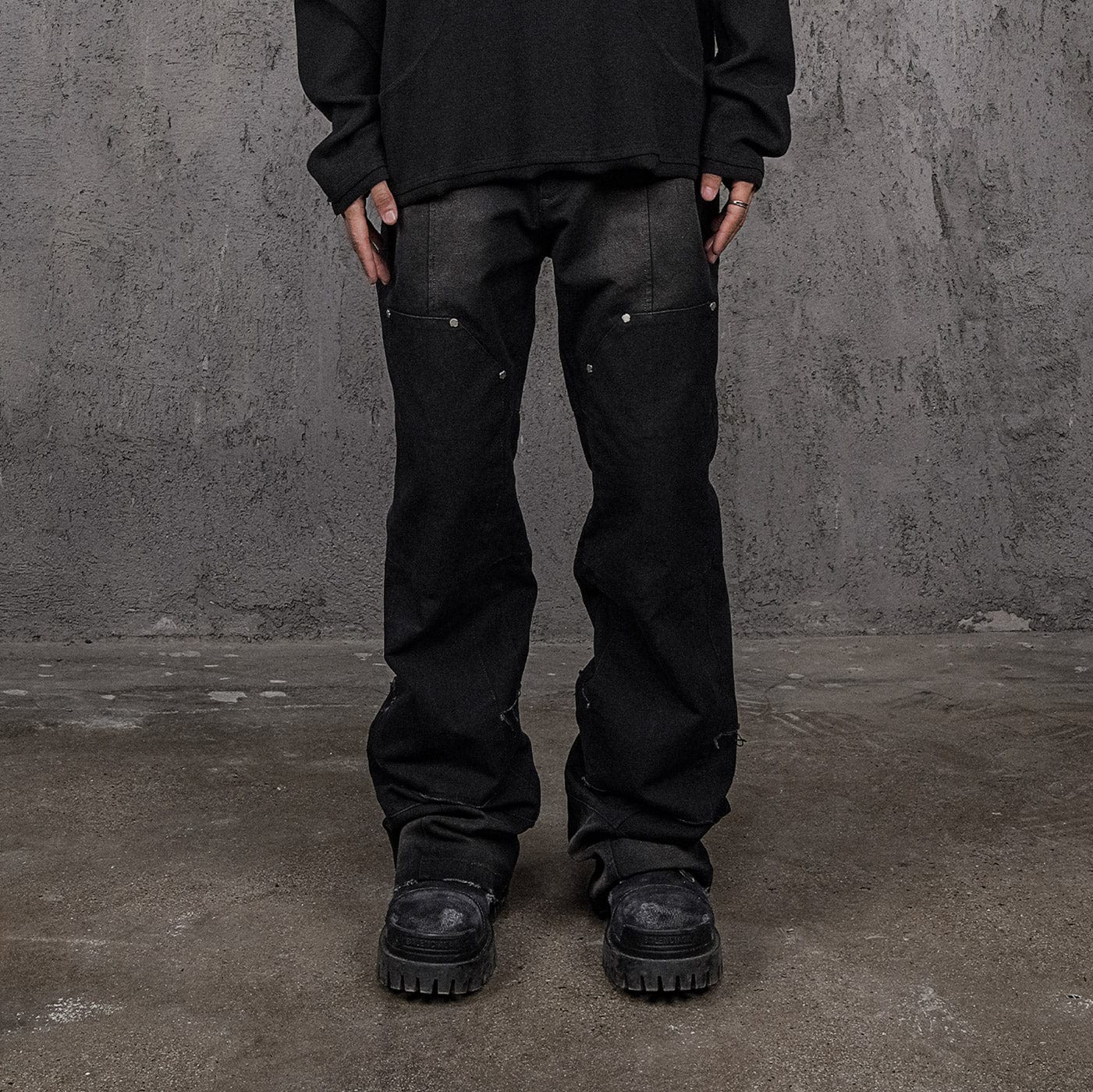 Black Tactical Rivet Cargo Pants