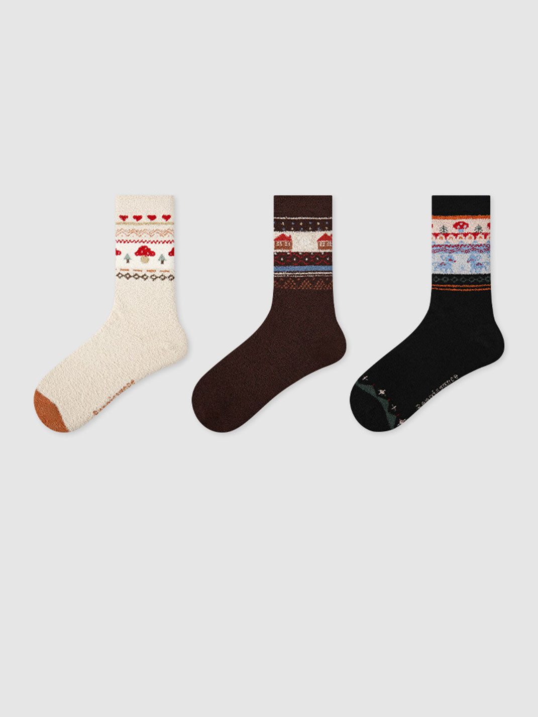 3 Pack Cute Coral Fleece Mid-calf Socks for Women