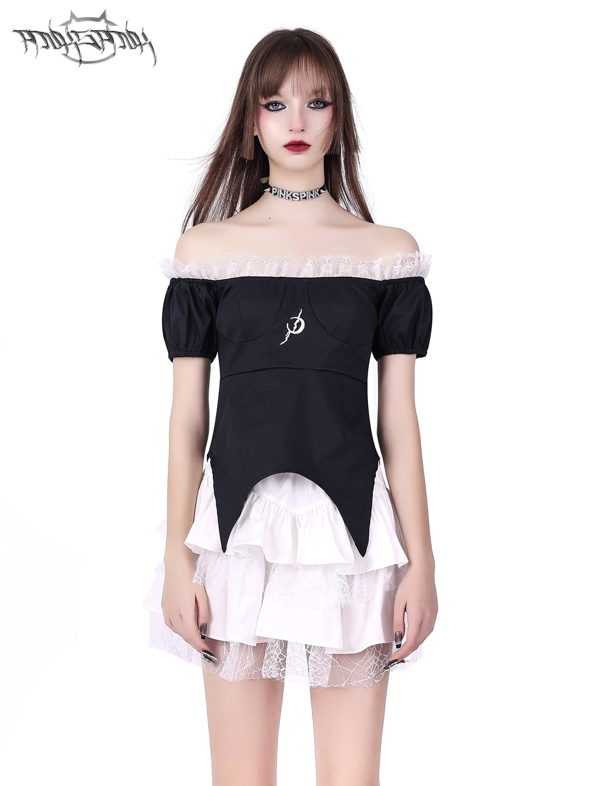 PINKSPINK Gothic Lolita Off-Shoulder Dress - Black and White