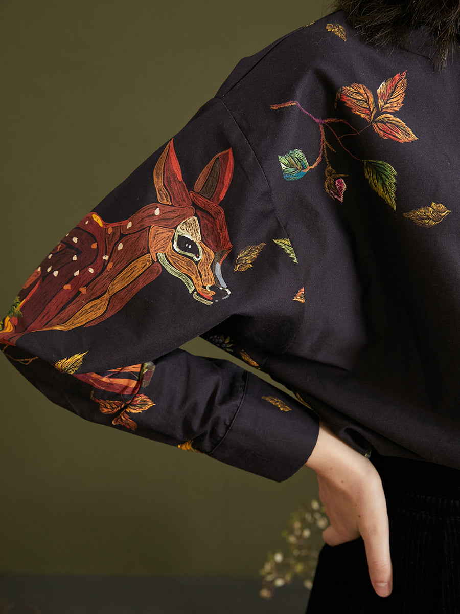 Enchanted Forest Deer Embroidered Blouse - chiclara