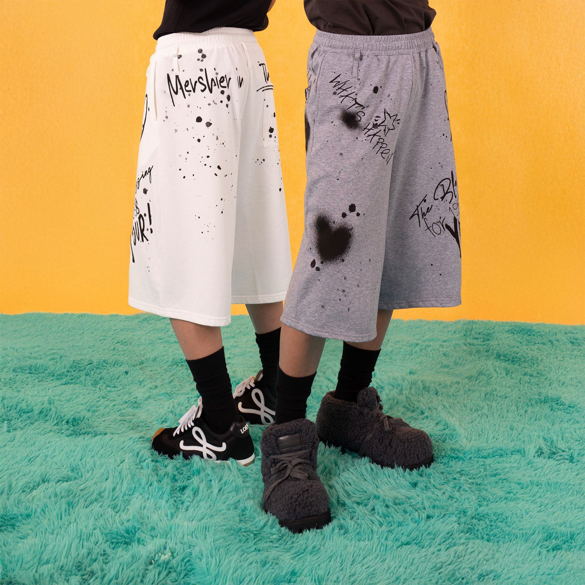 Graffiti Spray Print Sweat Shorts