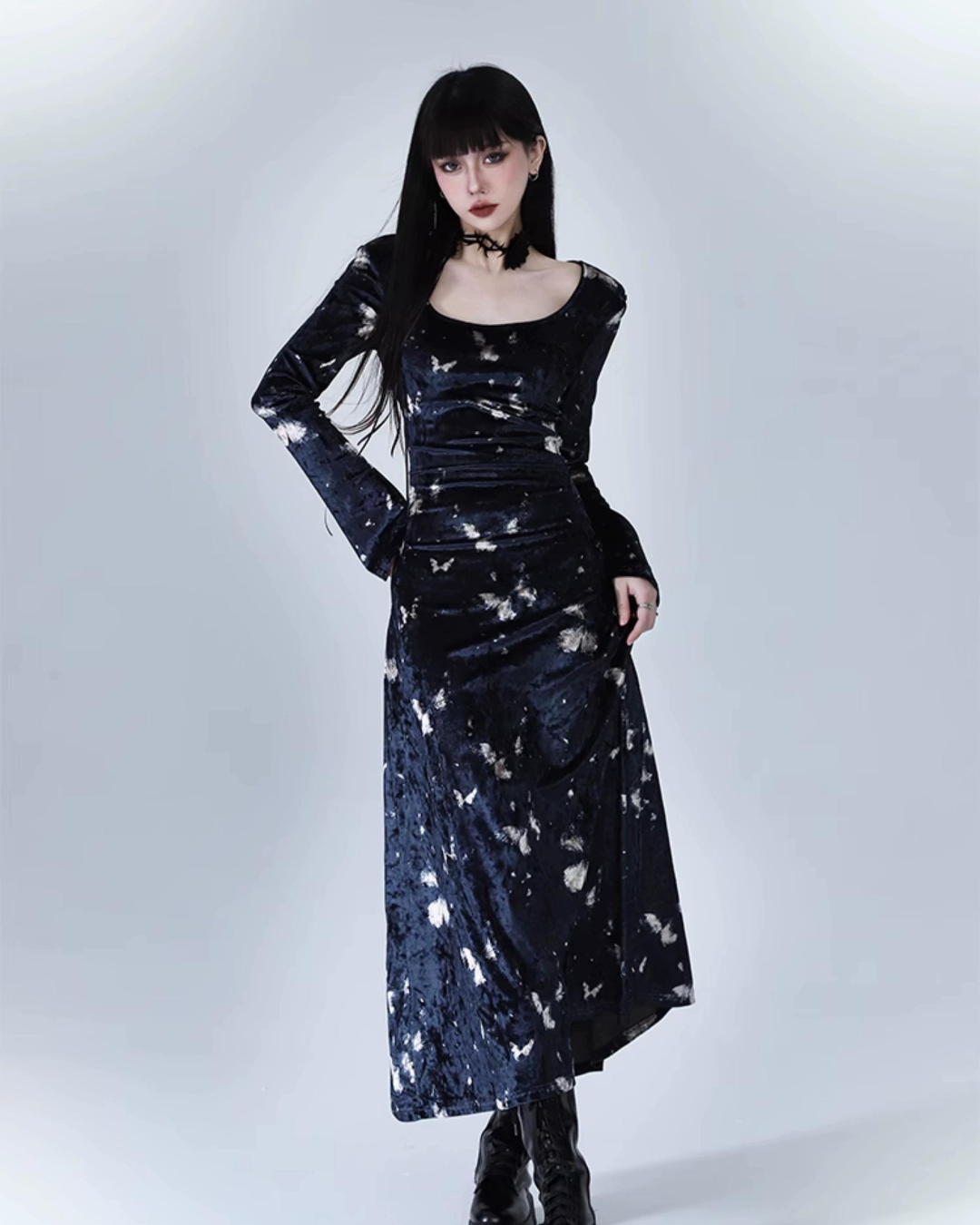 Gothic Butterfly Print Maxi Dress