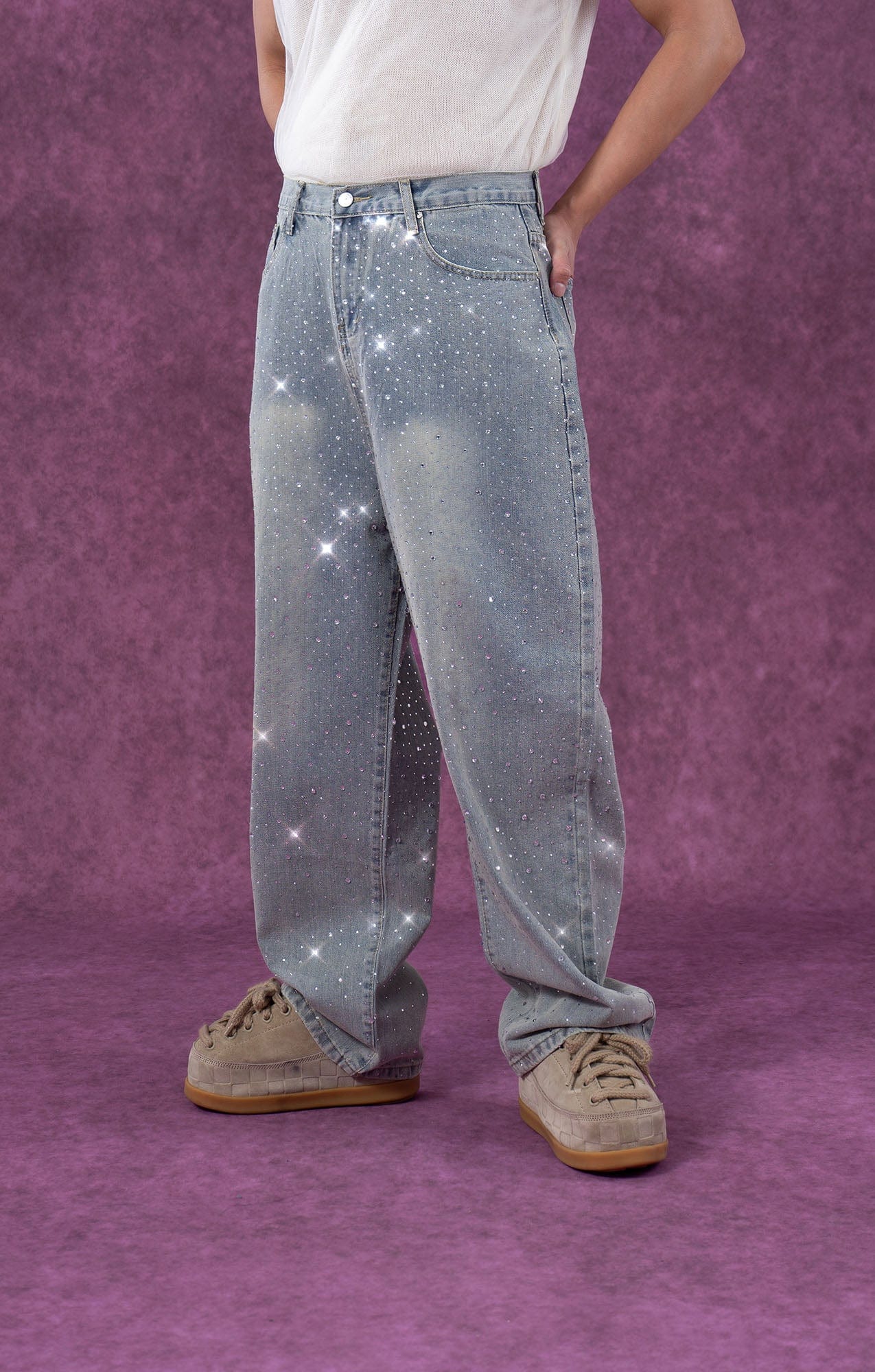 Light Wash Rhinestone Studded Jeans