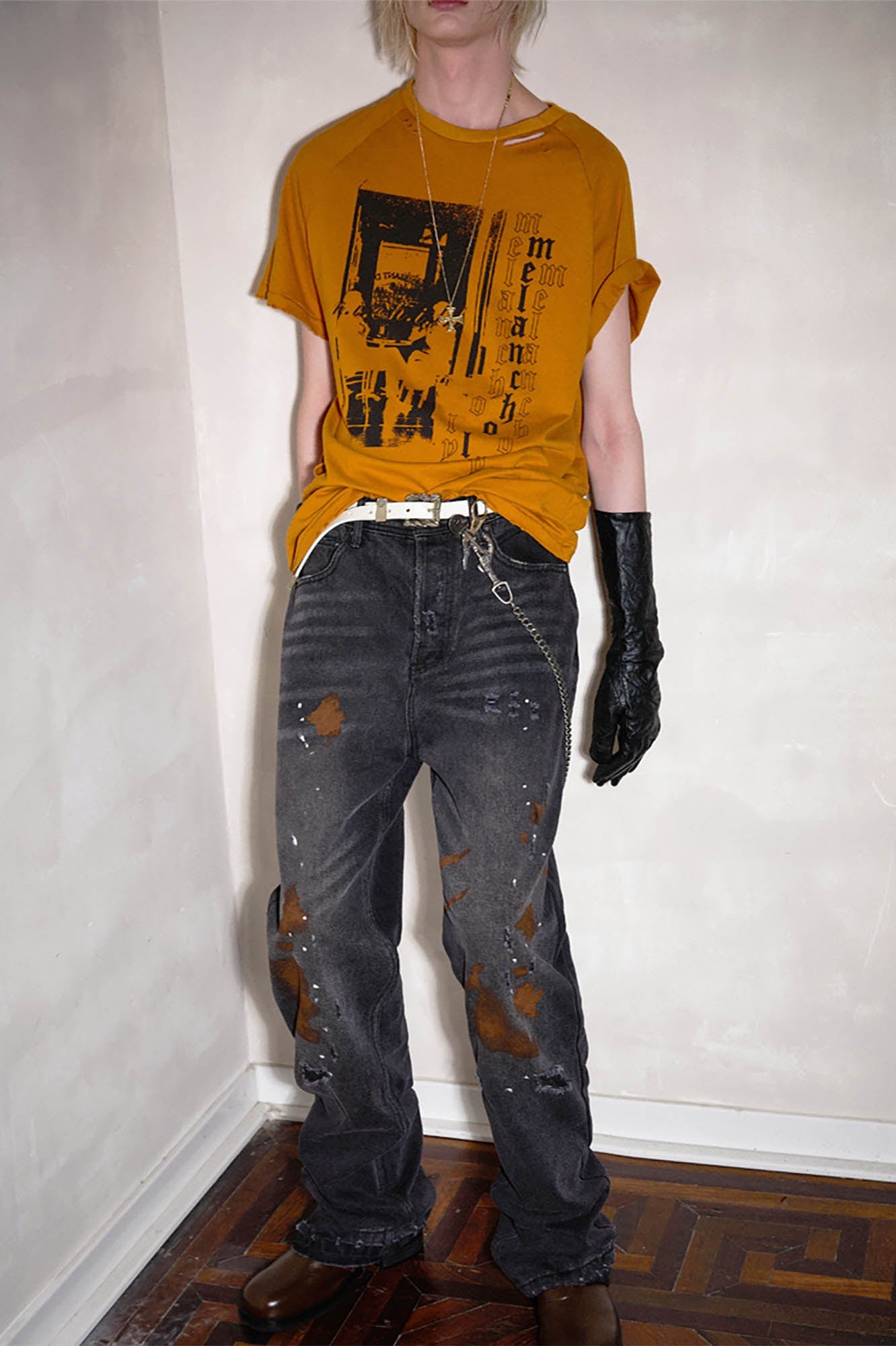 Distressed Paint Splatter Flare Jeans