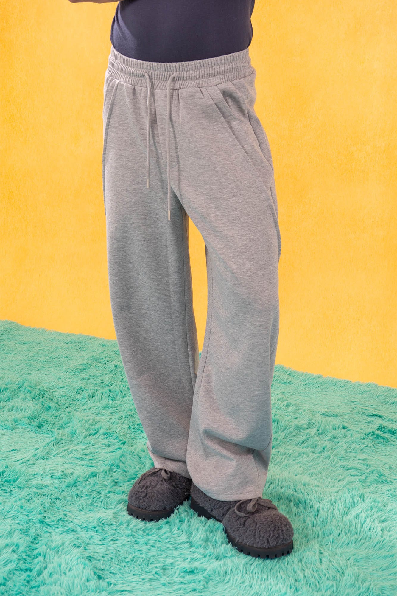 Slanted Spliced Wide-Leg Sweatpants