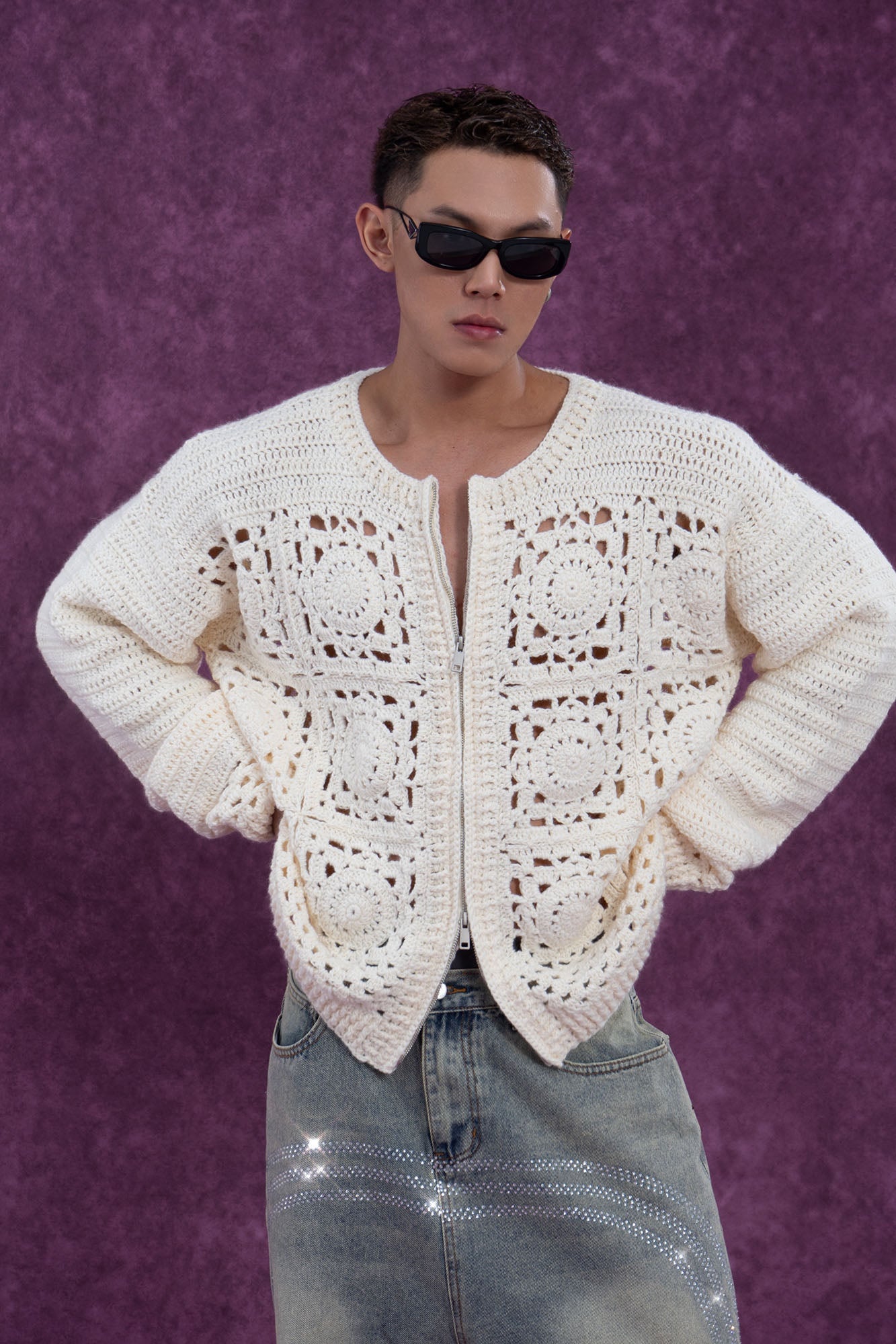 Cream Crochet Knit Cardigan