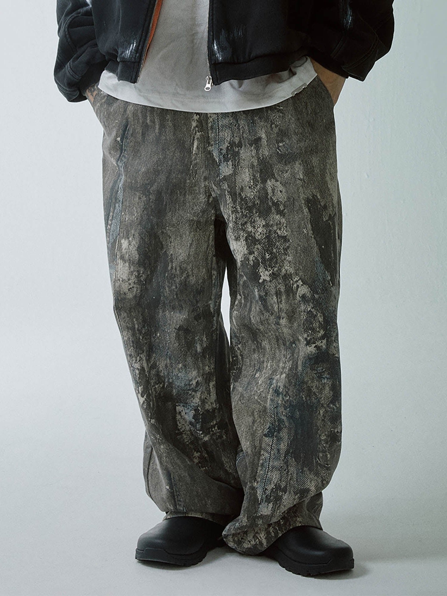Pantalones de pierna recta de lavado ácido