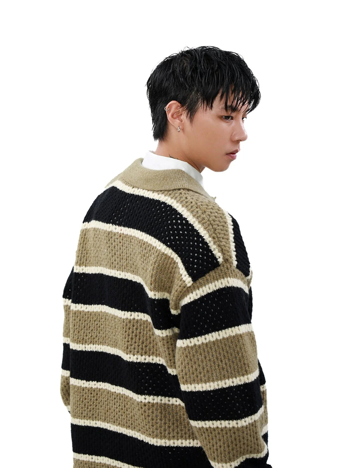 Striped Knit Polo Sweater