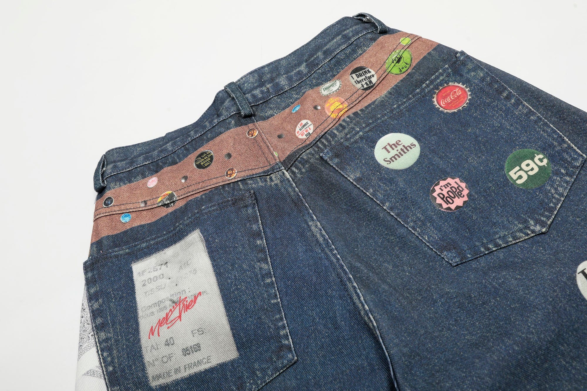 Wide-Leg Denim Shorts with Graphic Print and Button Details