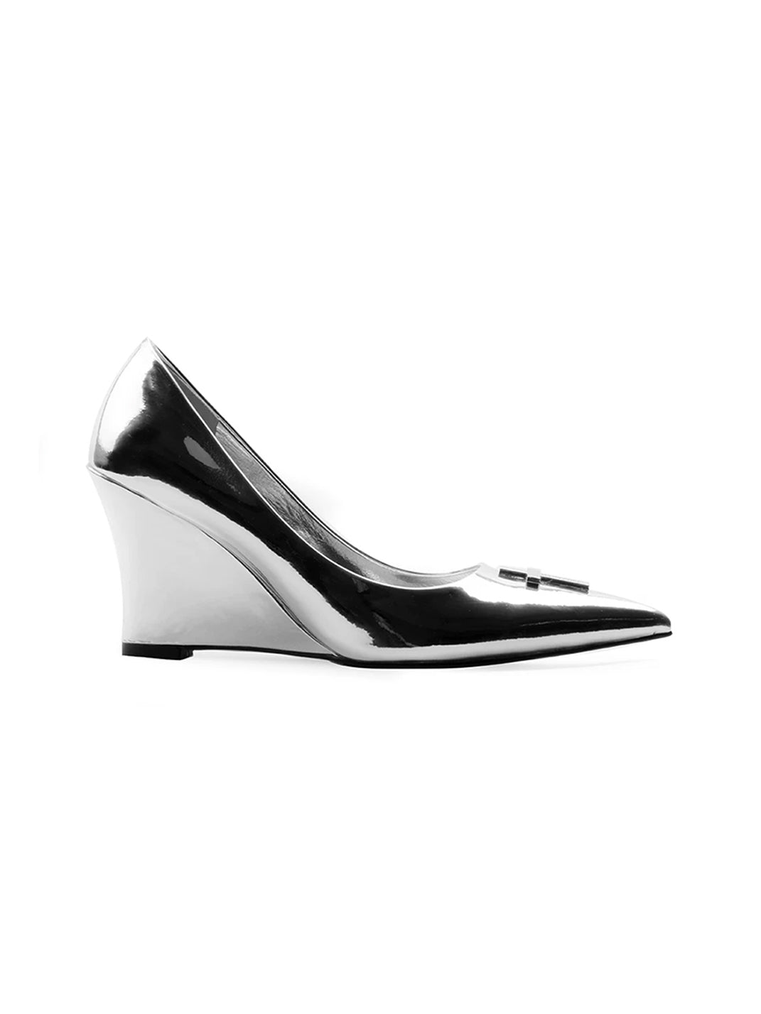 Cross-Detail Patent Leather Pointed Wedge Pumps - view 10