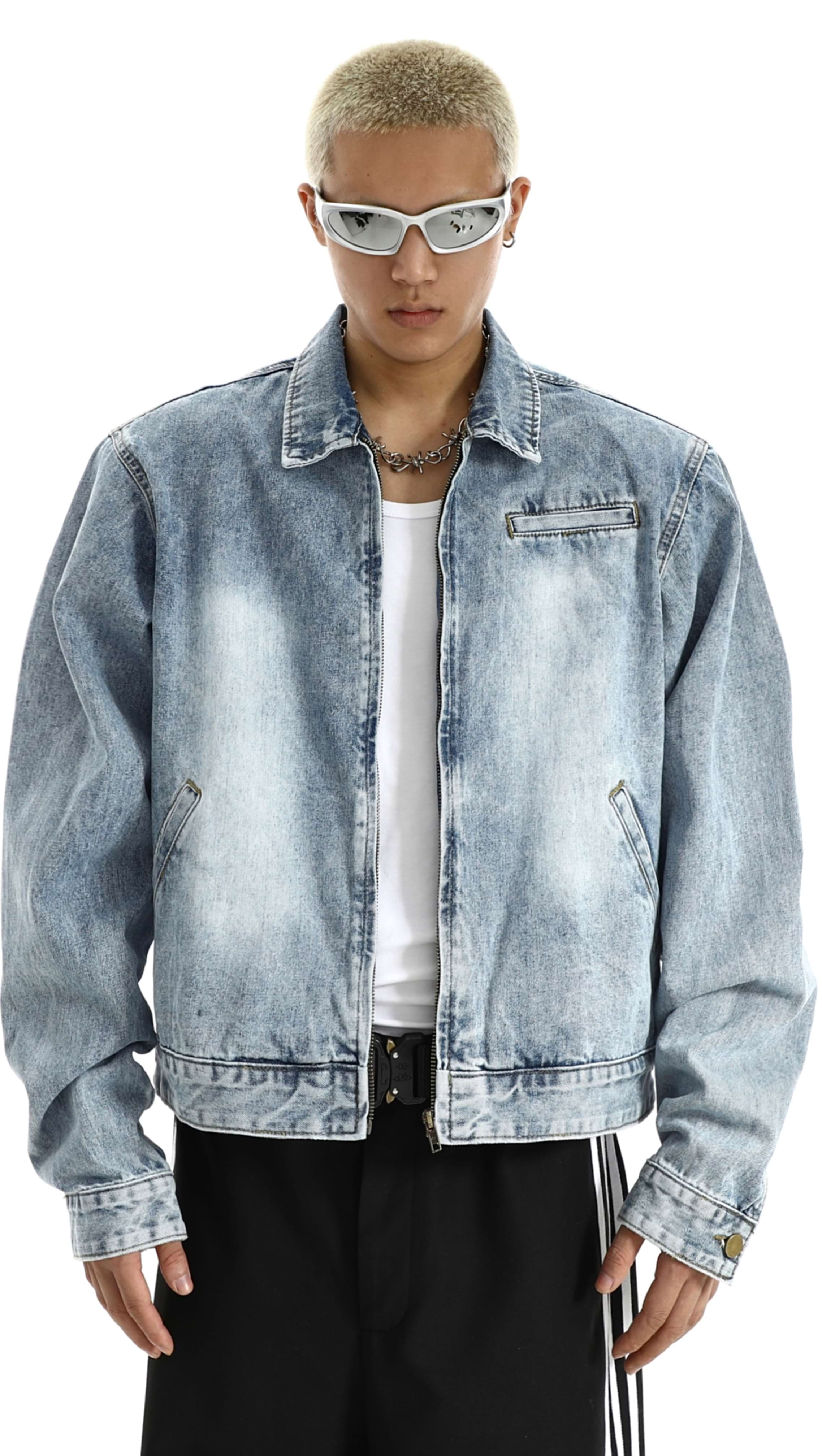 Faded Acid Wash Denim Bomber Jacket