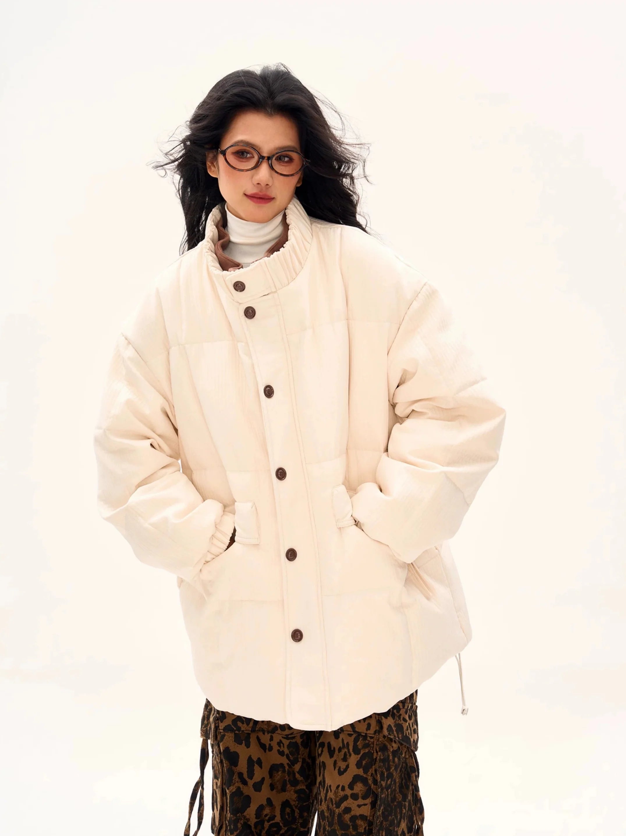 Oversized Puffer Jacket with Button Front