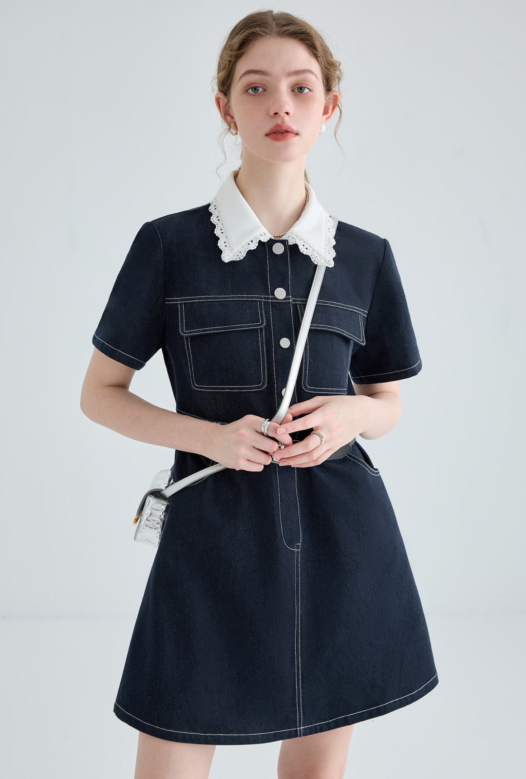 Waist Shape Denim Dress - chiclara