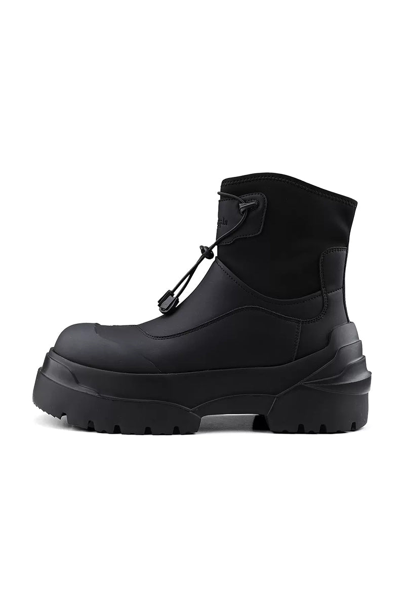 Black Platform Utility Boots with Toggle Closure