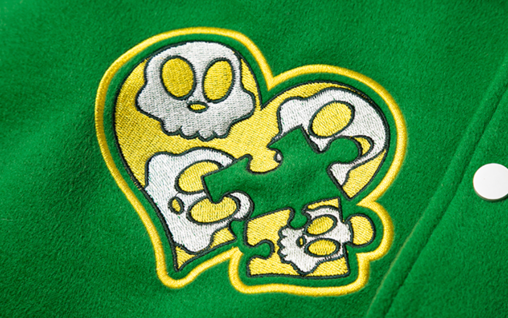 Intricate Puzzle Embroidered Baseball Jacket - chiclara