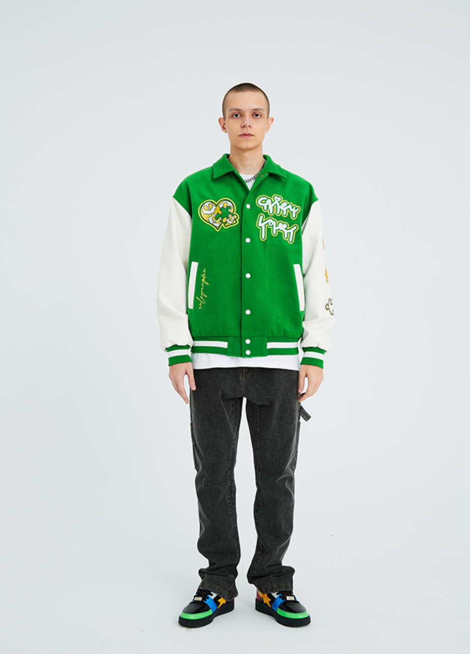 Intricate Puzzle Embroidered Baseball Jacket - chiclara