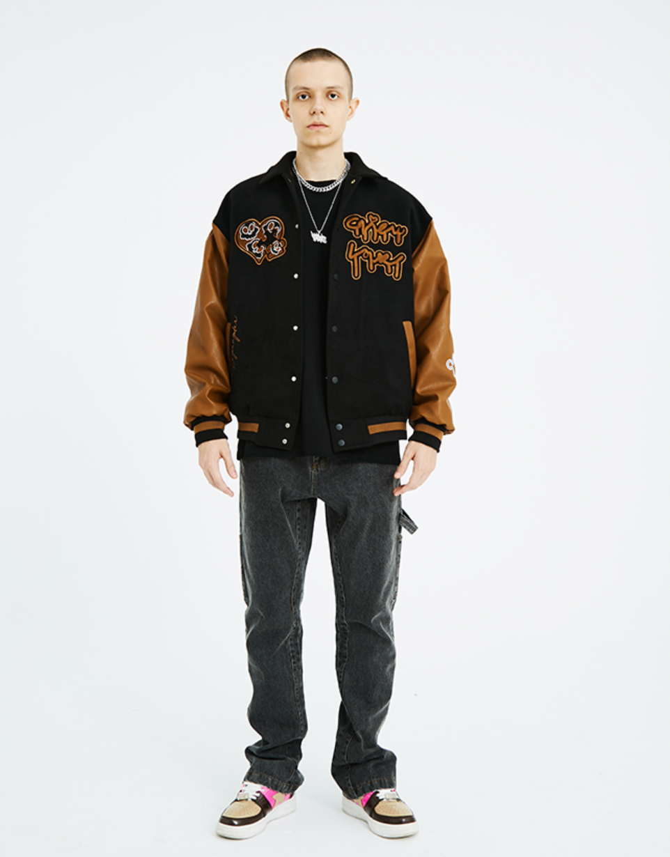 Intricate Puzzle Embroidered Baseball Jacket - chiclara