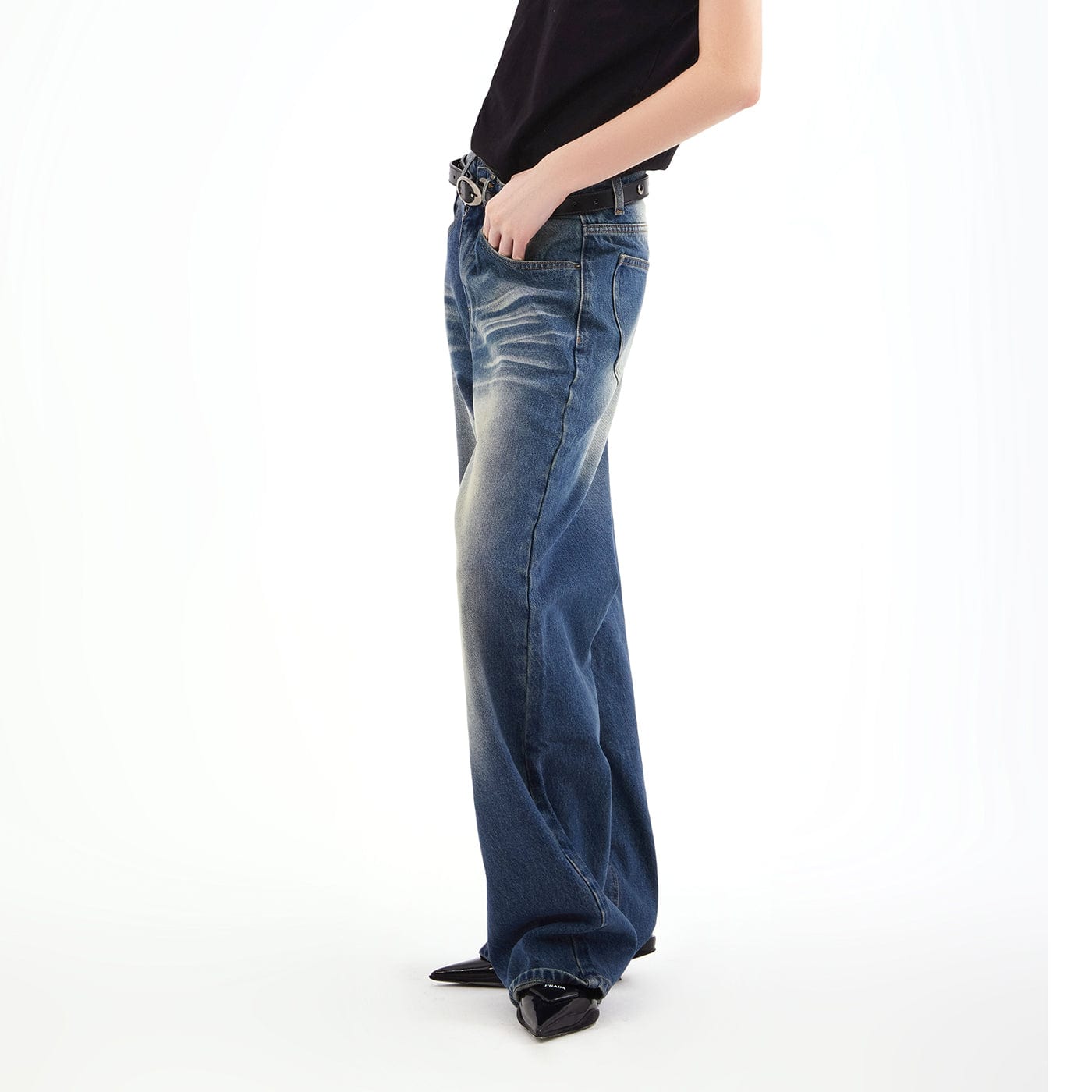 Blue Vintage Wash Wide Jeans