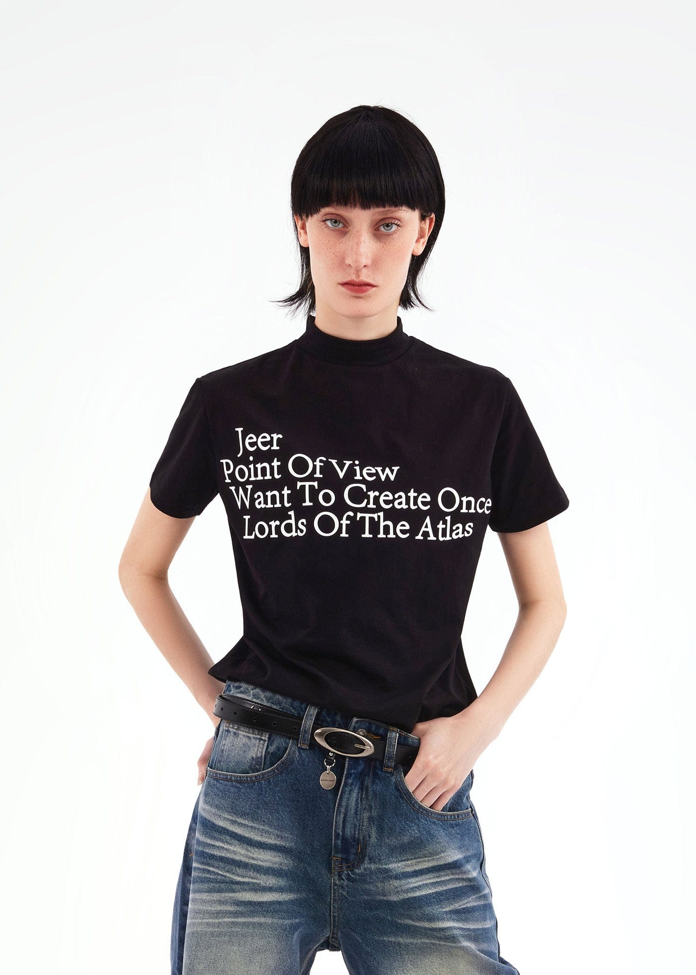 Text Mock High Neck Tee