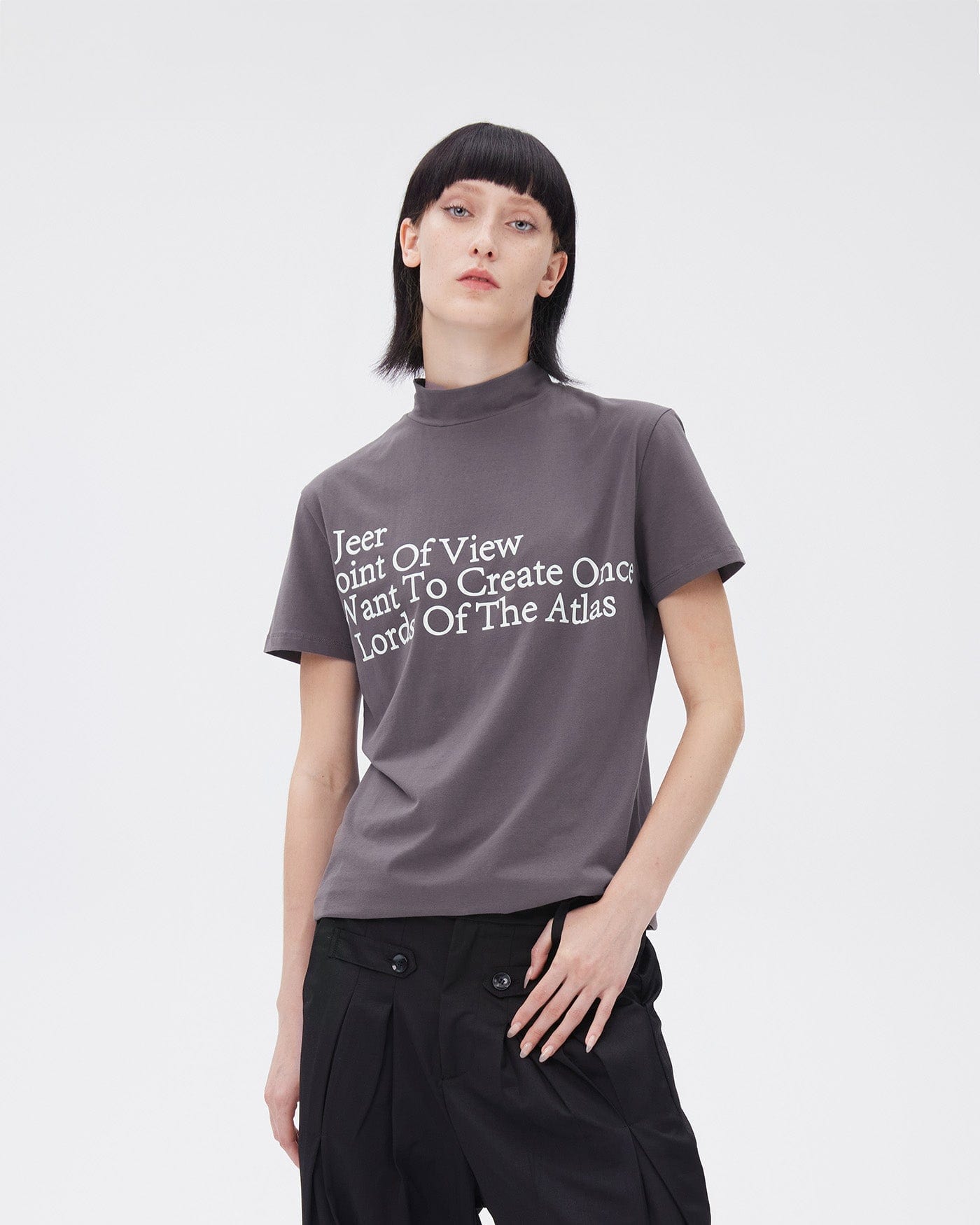 Text Mock High Neck Tee