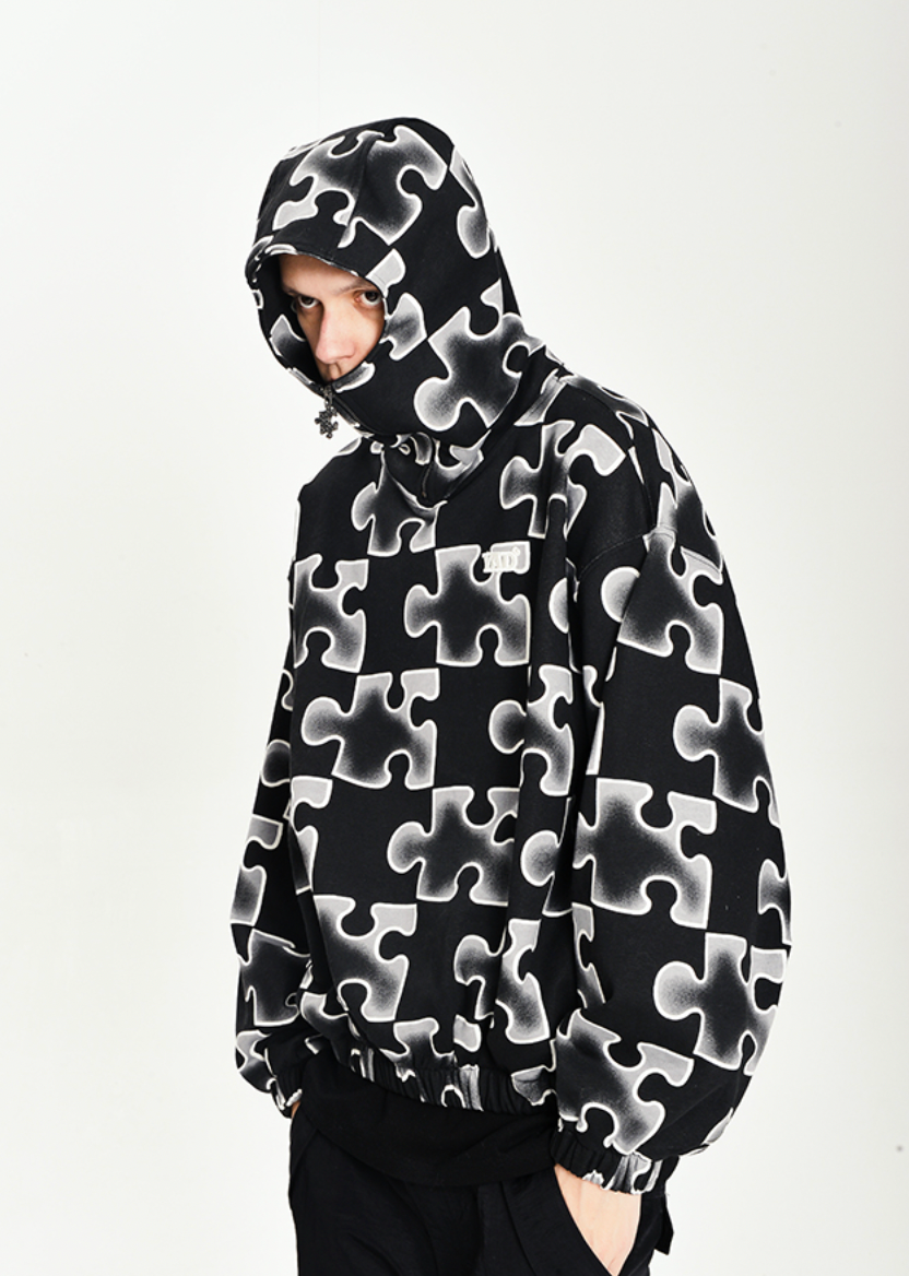 Full Print Puzzle Half Zip Hoodie - chiclara