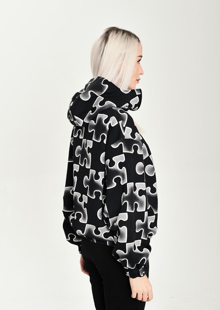 Full Print Puzzle Half Zip Hoodie - chiclara