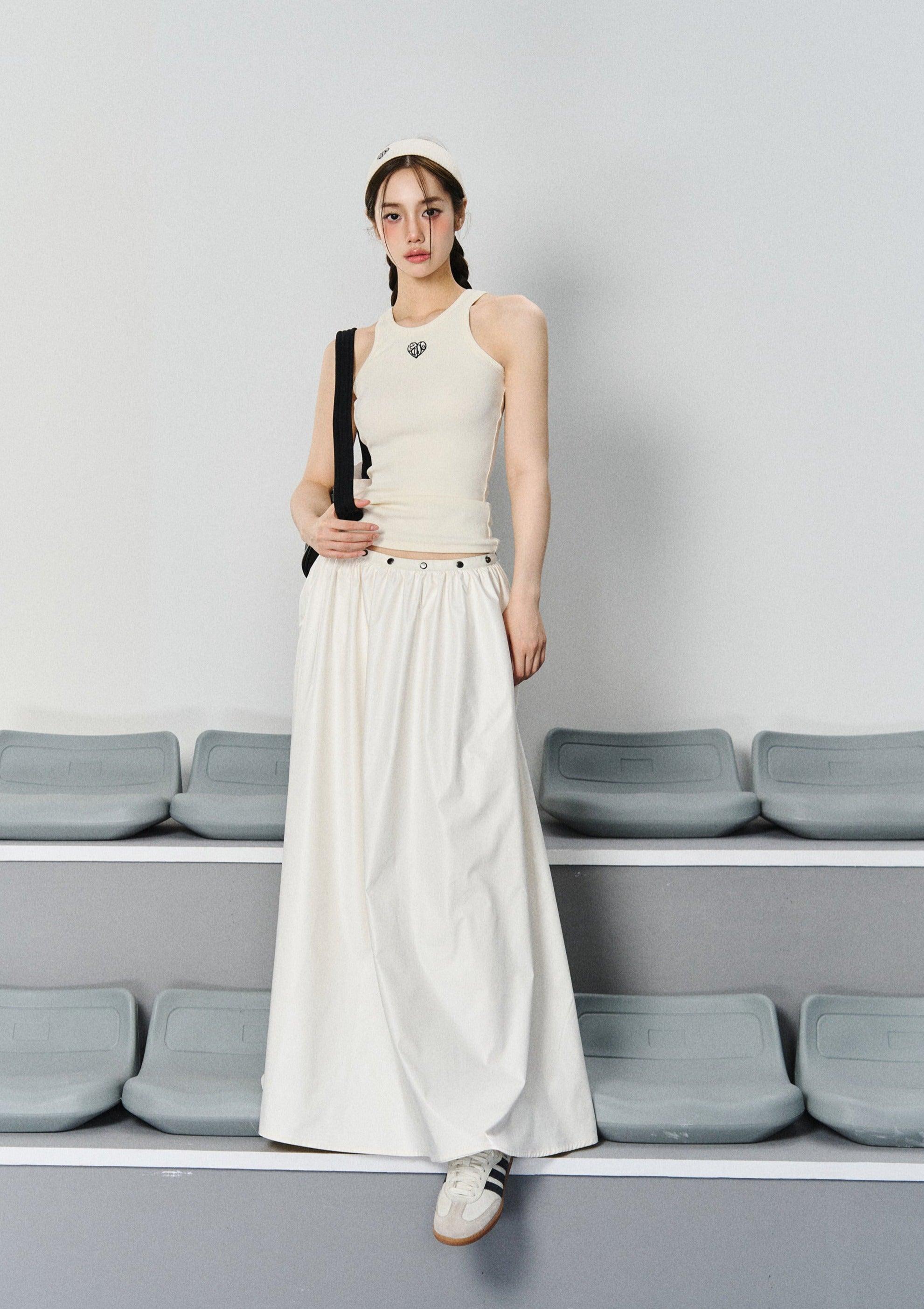 French Normcore Studded Vest Top & Maxi Skirt Set