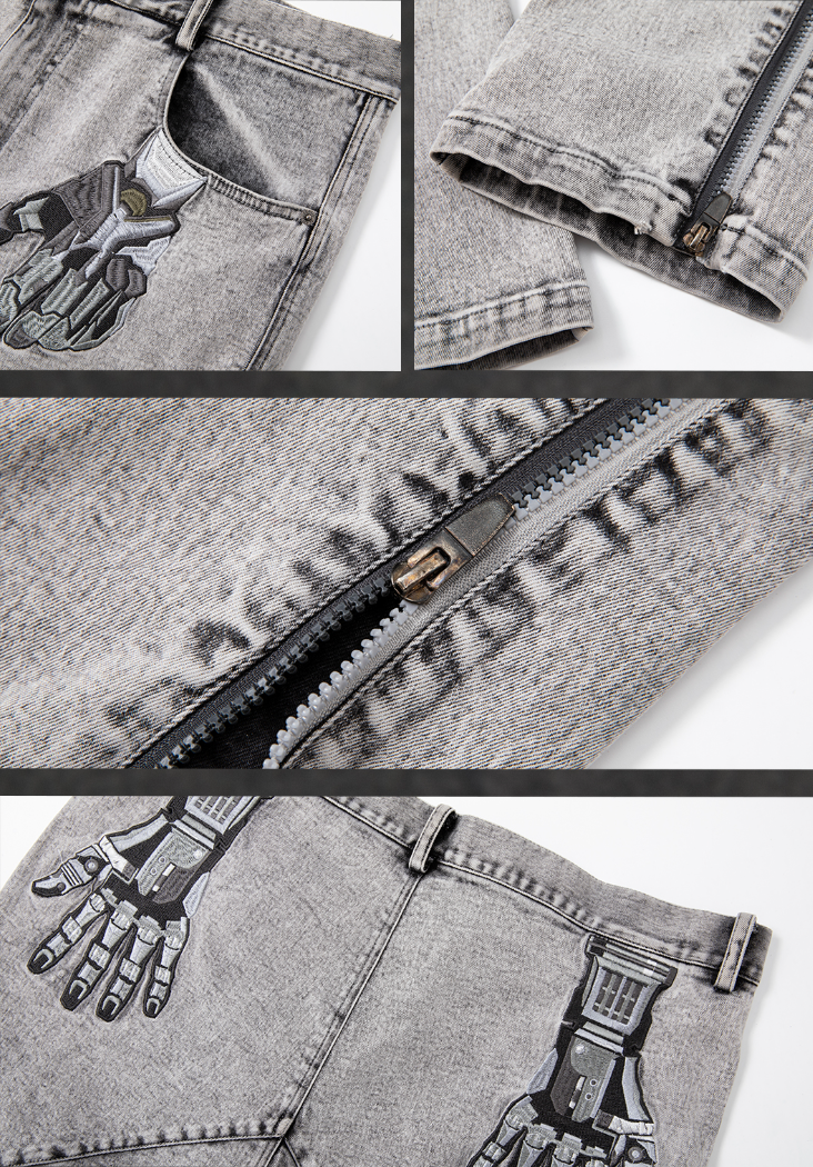 Slim Zipper Openings Printed Denim Jeans - chiclara