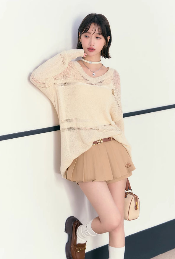 Pleated Skort in Chic Beige