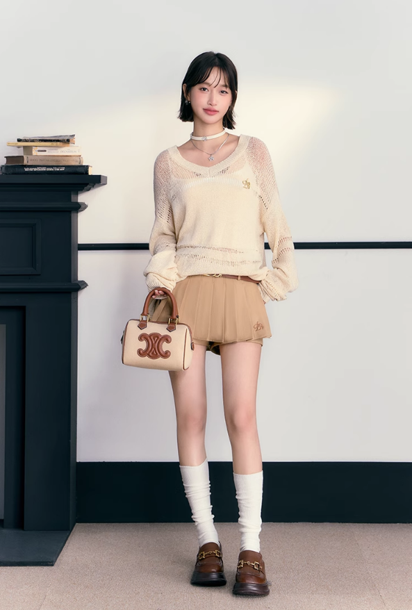 Pleated Skort in Chic Beige