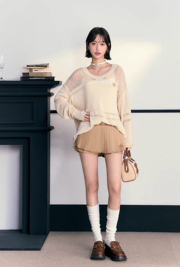 Pleated Skort in Chic Beige