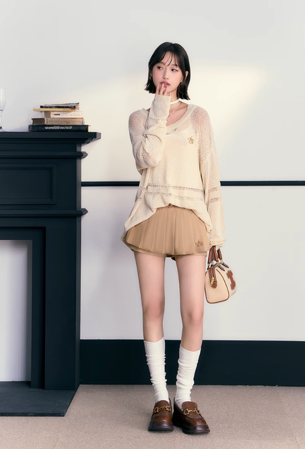 Pleated Skort in Chic Beige