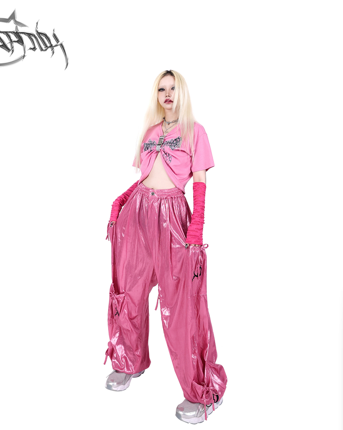 PINKSPINK Shiny Parachute Cargo Pants - Hot Pink