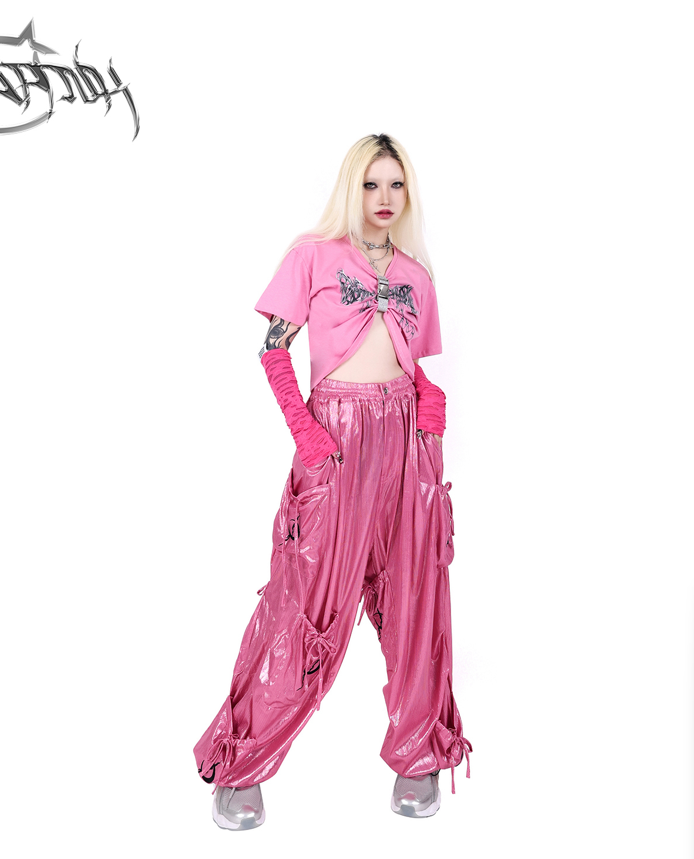 PINKSPINK Shiny Parachute Cargo Pants - Hot Pink