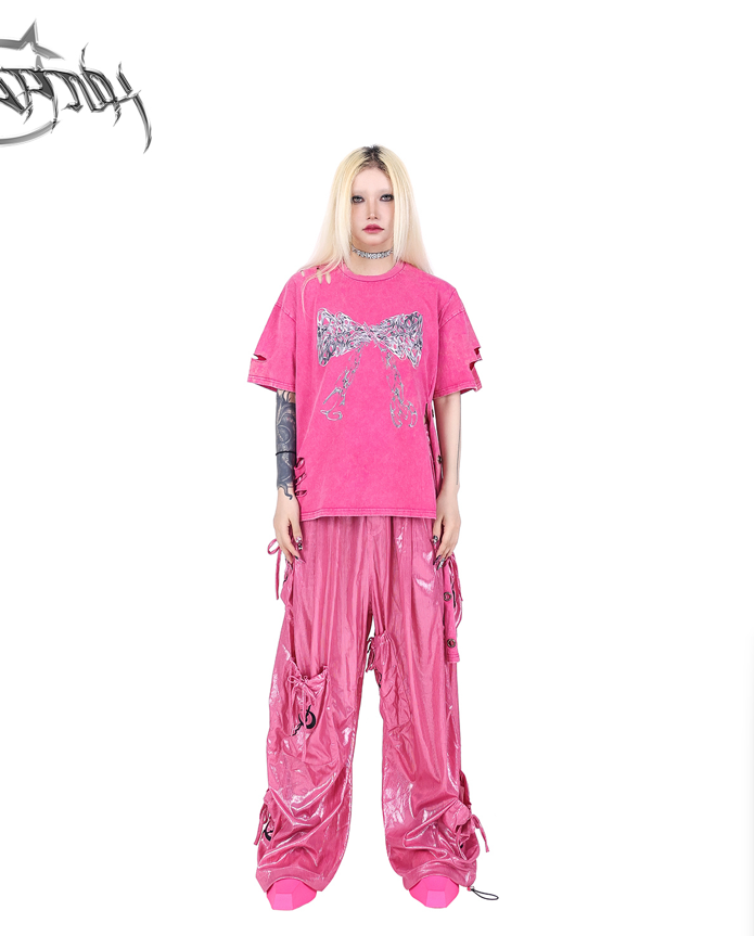 Pinkspink pantalon de cargaison de parachute brillant - rose vif