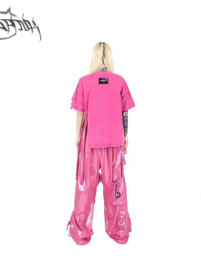 Pinkspink pantalon de cargaison de parachute brillant - rose vif