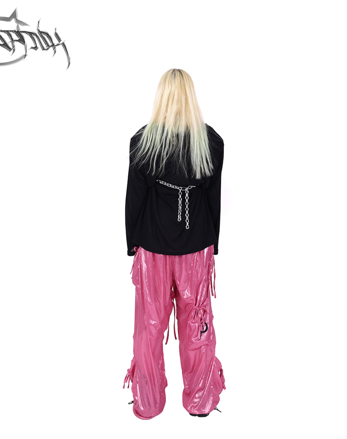 Pinkspink pantalon de cargaison de parachute brillant - rose vif