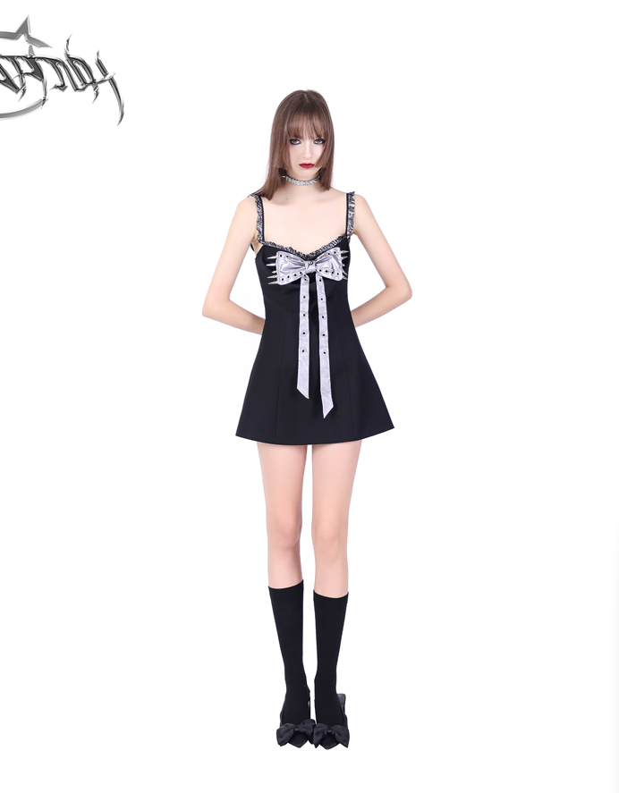 PINKSPINK Lolita Bow Mini Dress - Black/Grey