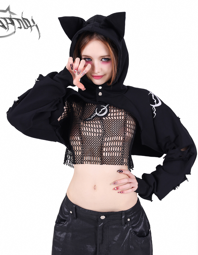 PINKSPINK Gothic Mesh Crop Top - Black