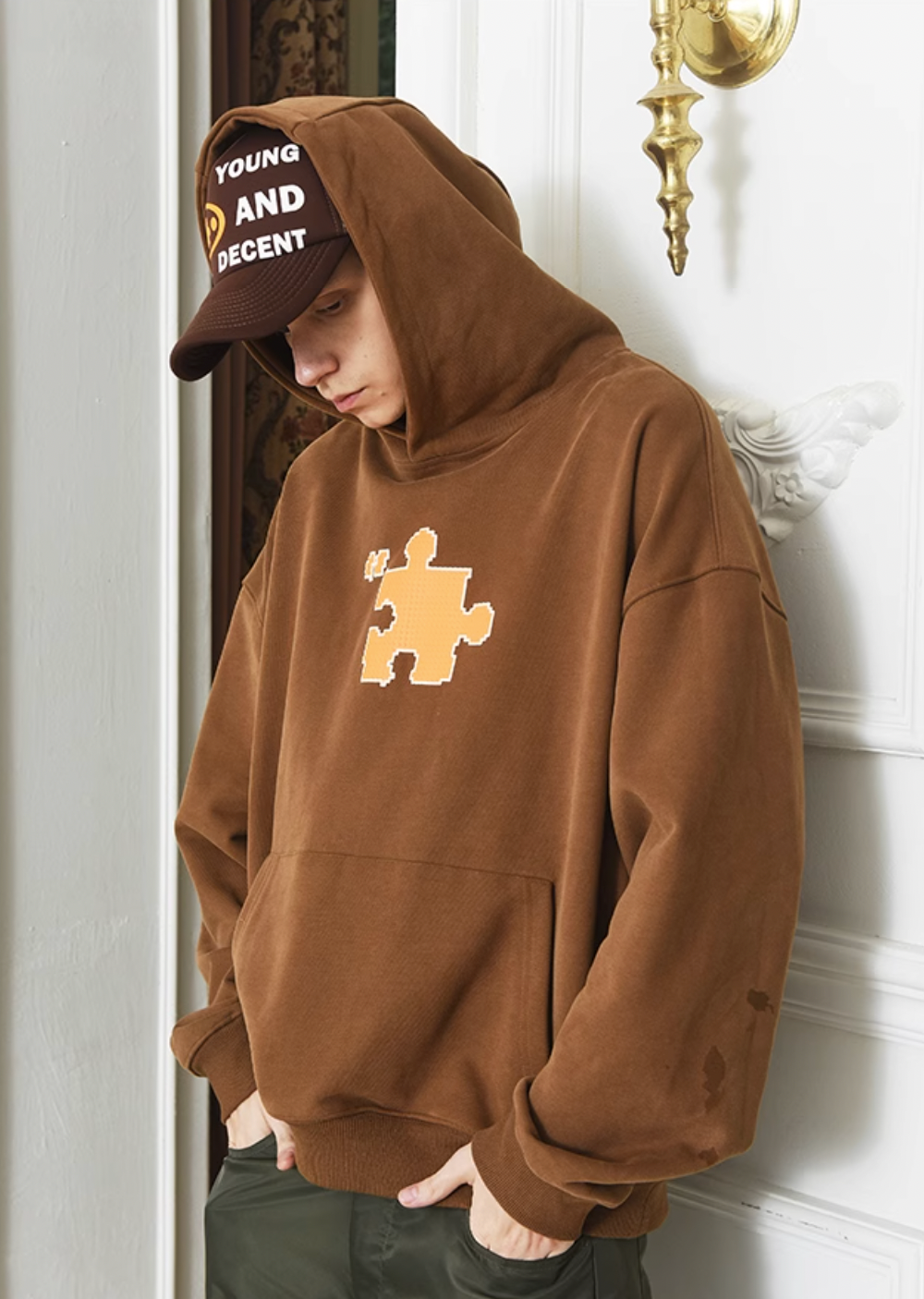 Trendy Block Puzzle Graphic Hoodie - chiclara