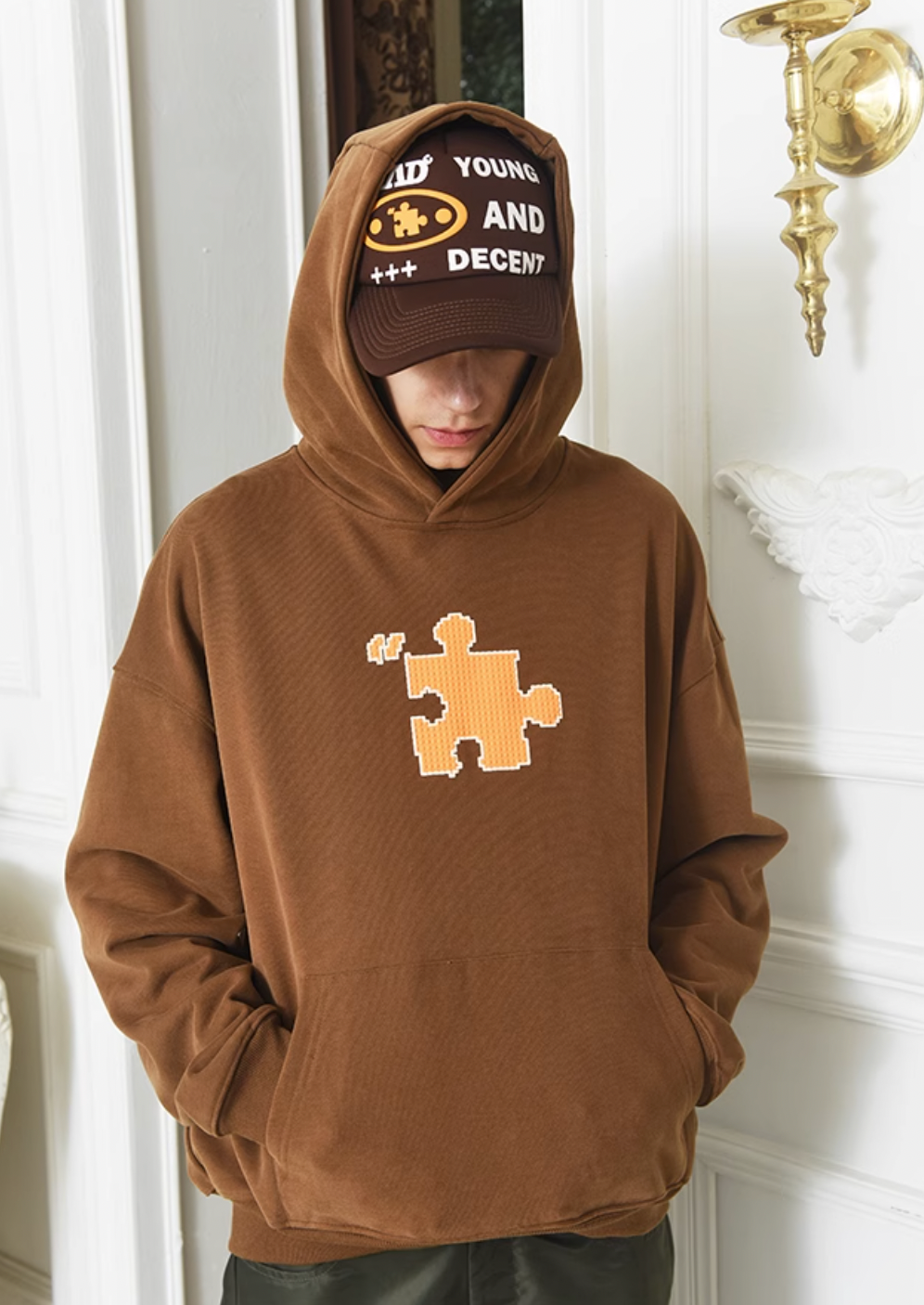 Trendy Block Puzzle Graphic Hoodie - chiclara