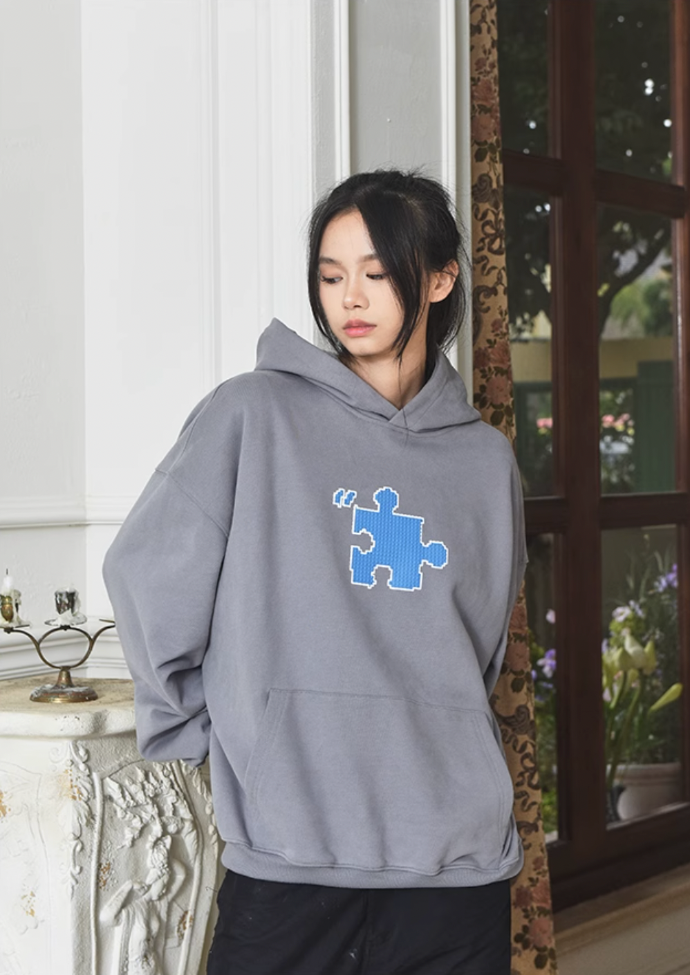 Trendy Block Puzzle Graphic Hoodie - chiclara