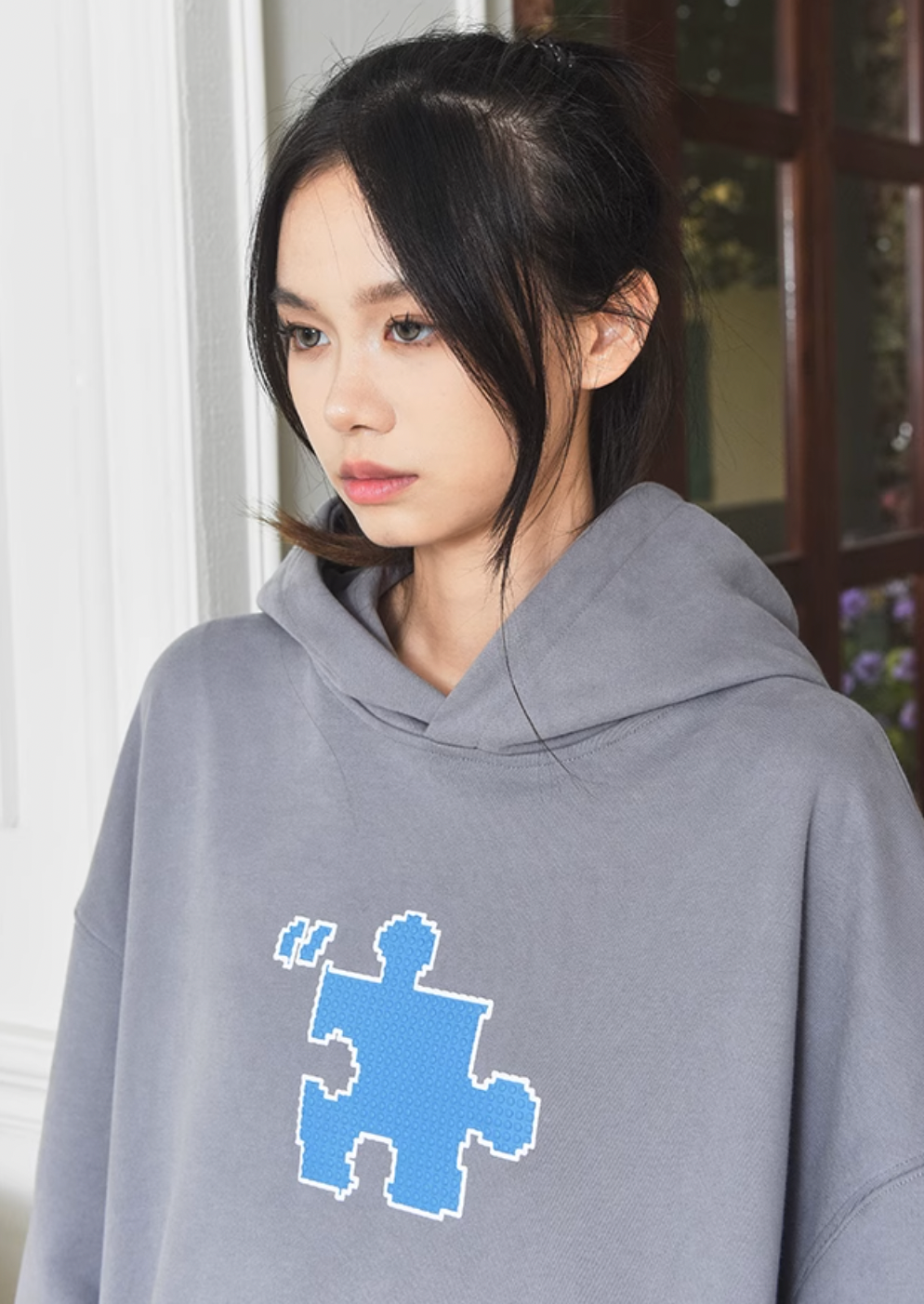 Trendy Block Puzzle Graphic Hoodie - chiclara