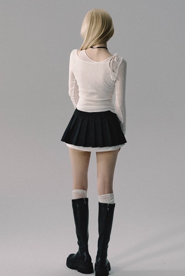 Button Pleated Tennis Skirt