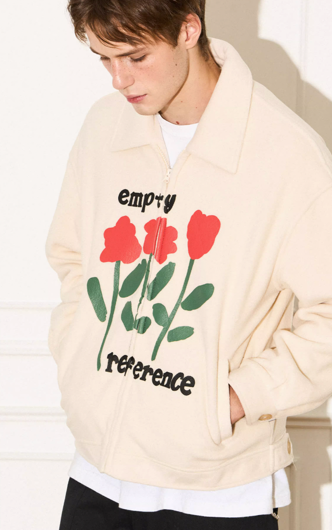 Floral Printed Fleece Zipper Jacket - chiclara